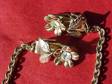 Vintage Sweater Chain Clasps Guards,  Rhinestones,  floral,  on